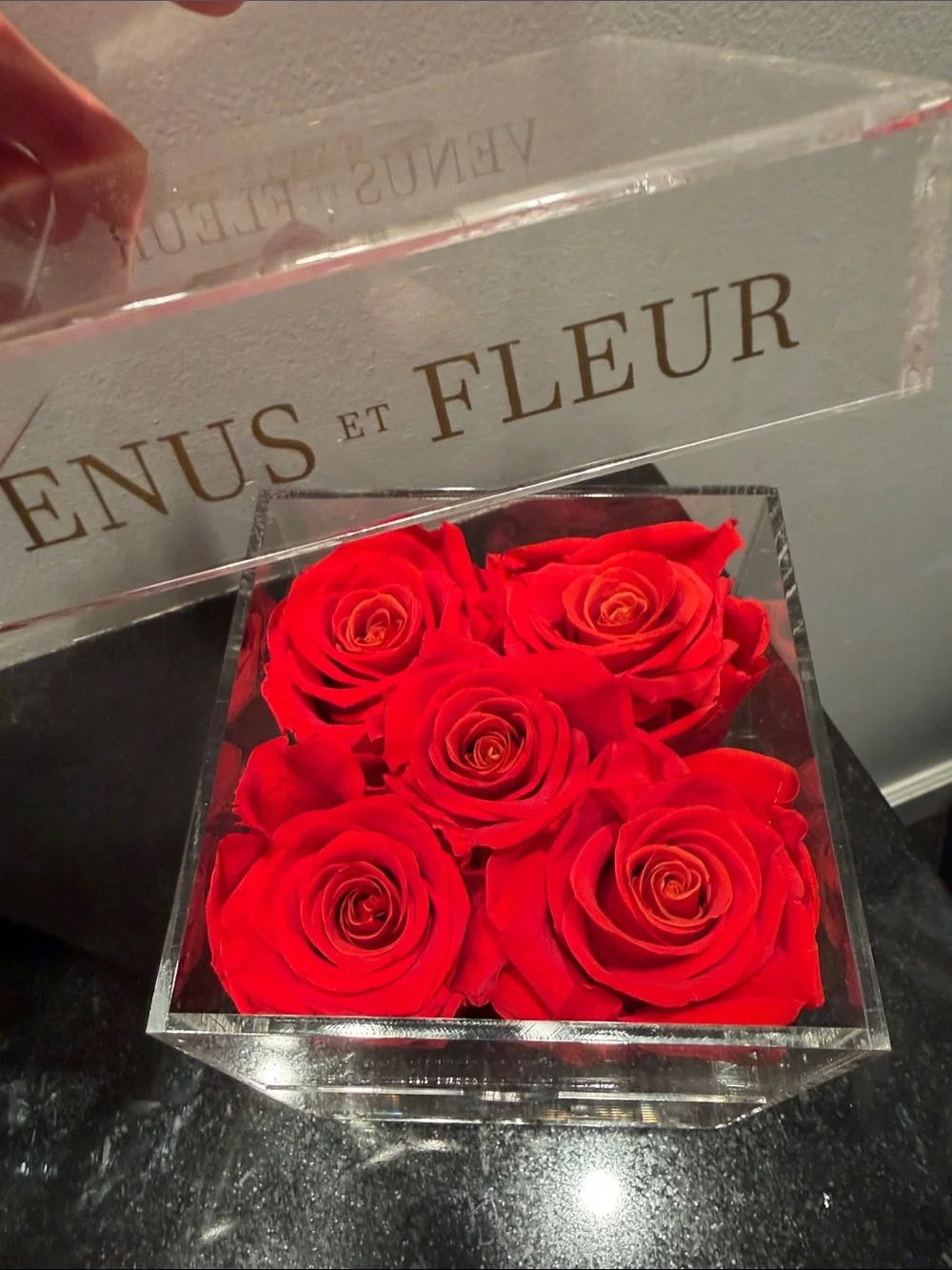 Red Eternity Roses in Clear Acrylic Box